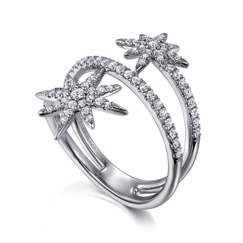 14K White Gold Diamond Starburst Wrap Ladies Ring