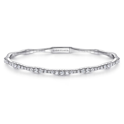 14K White Gold Diamond Station Bangle