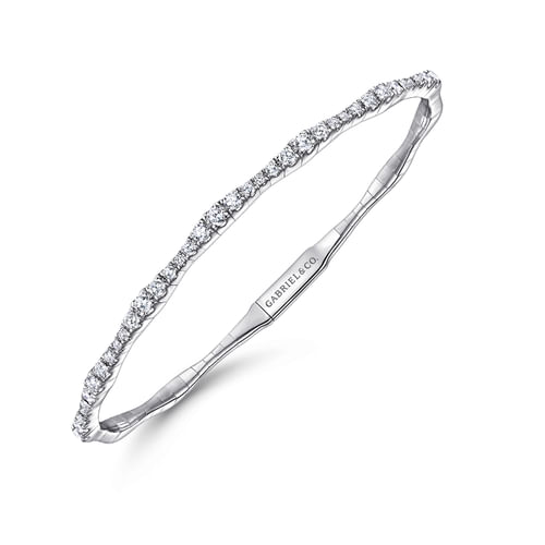 14K White Gold Diamond Station Bangle