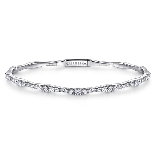 14K White Gold Diamond Station Bangle
