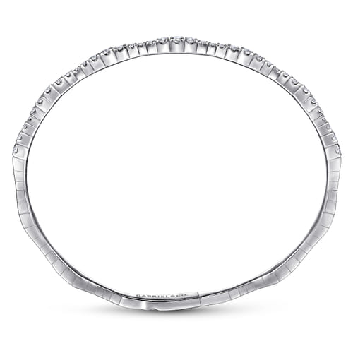 14K White Gold Diamond Station Bangle