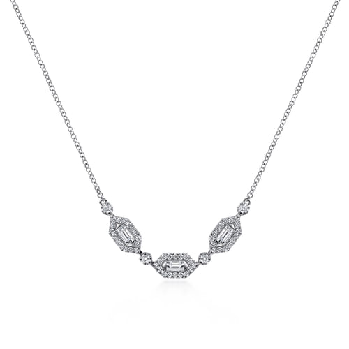 14K White Gold Diamond Station Bar Necklace