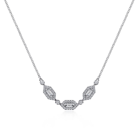 Gabriel - 14K White Gold Diamond Station Bar Necklace