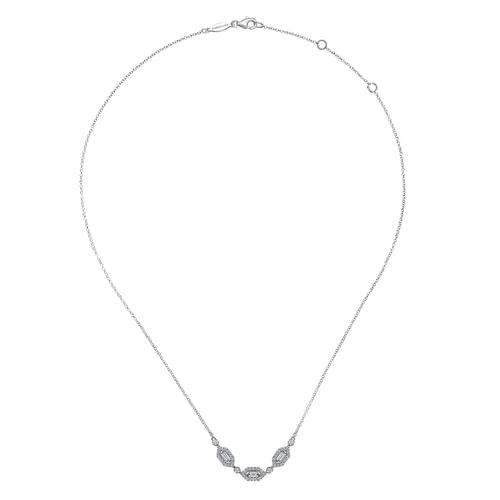 14K White Gold Diamond Station Bar Necklace