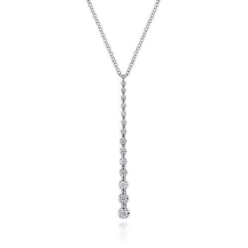 14K White Gold Diamond Station Bar Pendant Necklace