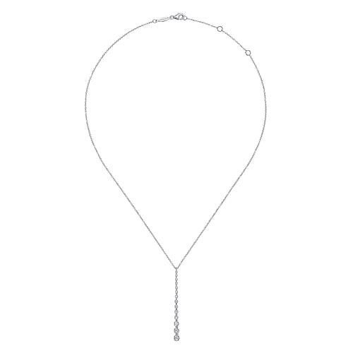 14K White Gold Diamond Station Bar Pendant Necklace