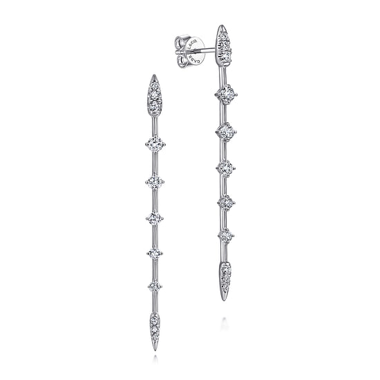 Gabriel - 14K White Gold Diamond Station Long Bar Stud Earrings