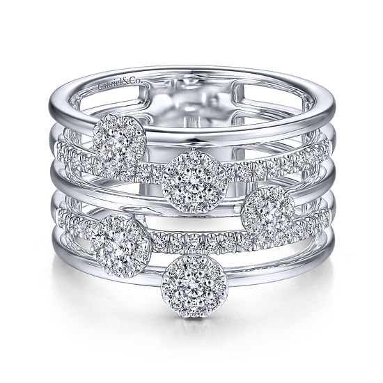 Gabriel - 14K White Gold Diamond Station Multi Row Ring