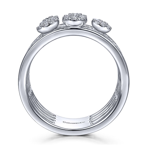 14K White Gold Diamond Station Multi Row Ring