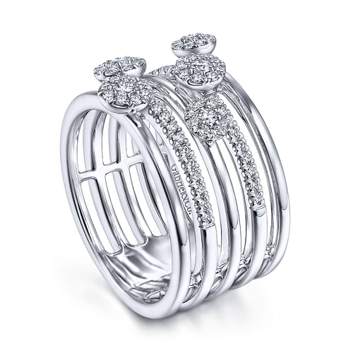 14K White Gold Diamond Station Multi Row Ring