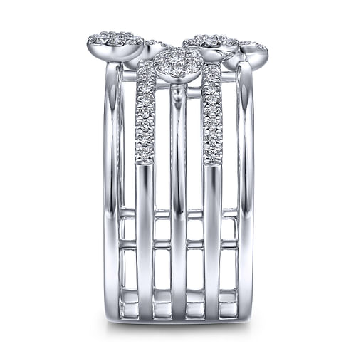 14K White Gold Diamond Station Multi Row Ring