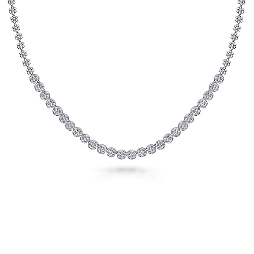 14K White Gold Diamond Station Necklace