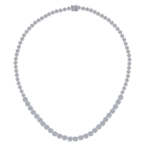 14K White Gold Diamond Station Necklace