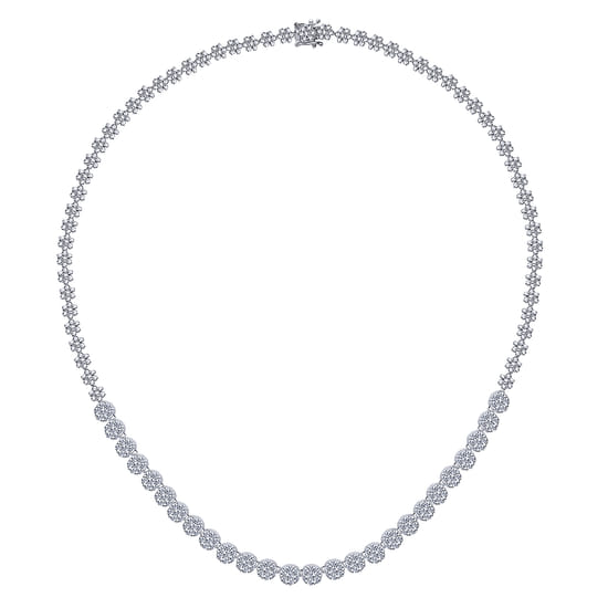 14K White Gold Diamond Station Necklace angle 2