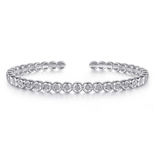 14K White Gold Diamond Station Open Bangle