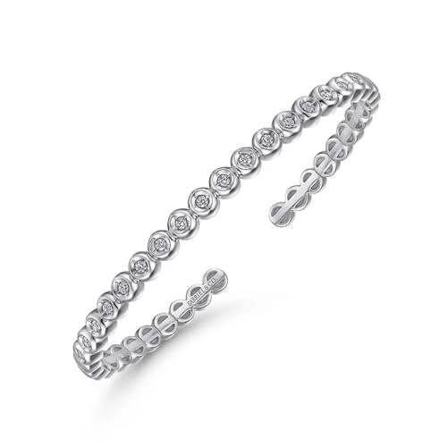 14K White Gold Diamond Station Open Bangle