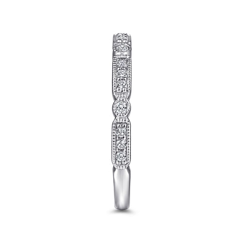 14K White Gold Diamond Station Stackable Anniversary Band with Milgrain