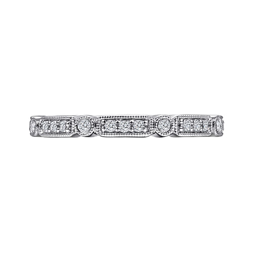 14K White Gold Diamond Station Stackable Anniversary Band with Milgrain