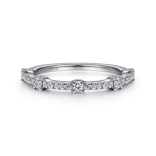 14K White Gold Diamond Station Stackable Ring