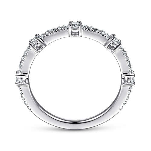 14K White Gold Diamond Station Stackable Ring