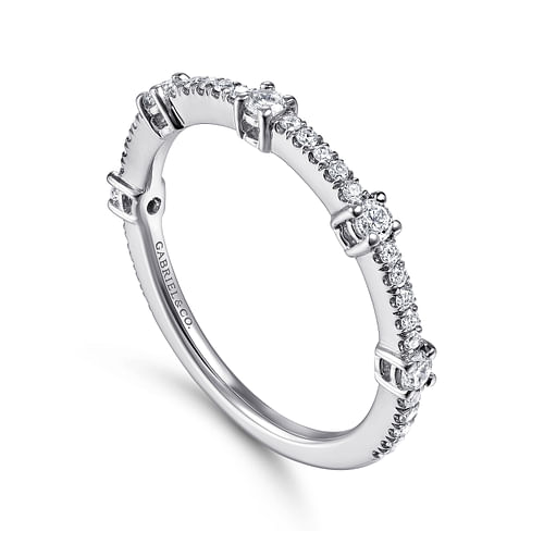 14K White Gold Diamond Station Stackable Ring