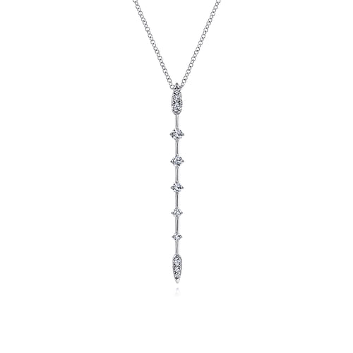 14K White Gold Diamond Station Y Necklace