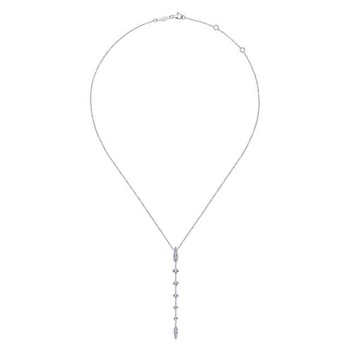 14K White Gold Diamond Station Y Necklace