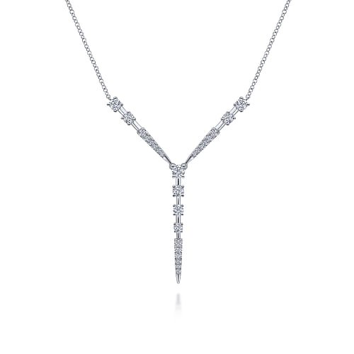 14K White Gold Diamond Station Y Necklace