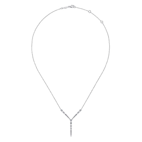 14K White Gold Diamond Station Y Necklace