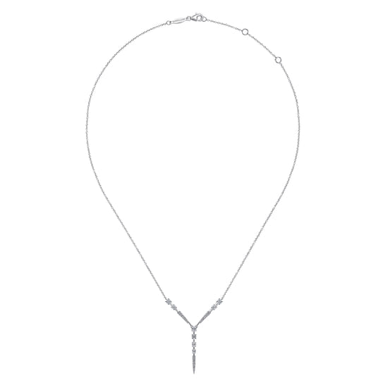 14K White Gold Diamond Station Y Necklace angle 2