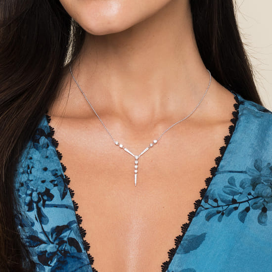 14K White Gold Diamond Station Y Necklace angle 4