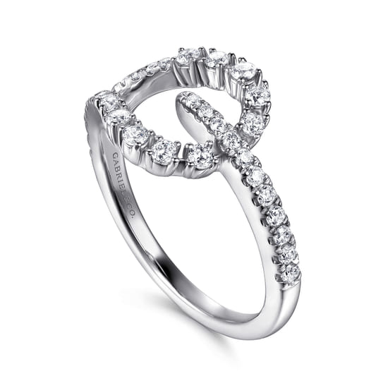 14K White Gold Diamond Stirrup Ring angle 3