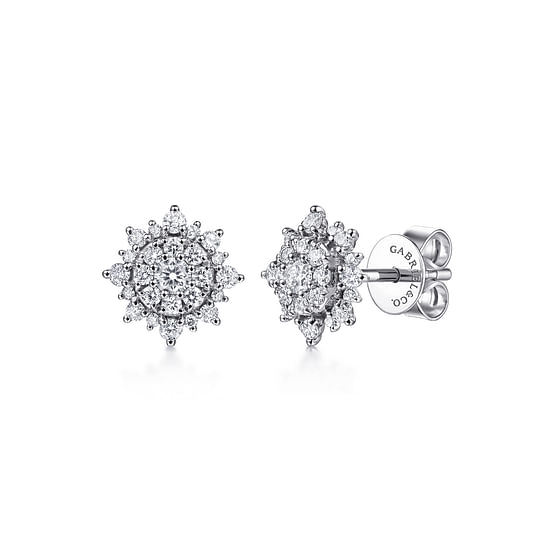 Gabriel - 14K White Gold Diamond Sunburst Stud Earrings