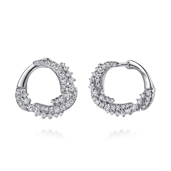 Gabriel - 14K White Gold Diamond Swirl Bypass Hoop Earrings