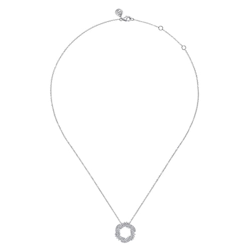 14K White Gold Diamond Swirl Pendant Necklace