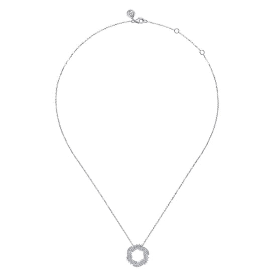 14K White Gold Diamond Swirl Pendant Necklace angle 2