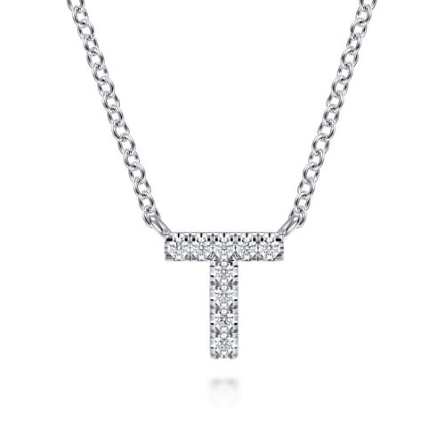 14K White Gold Diamond T Initial Pendant Necklace 14K White Gold Diamond T Initial Pendant Necklace
