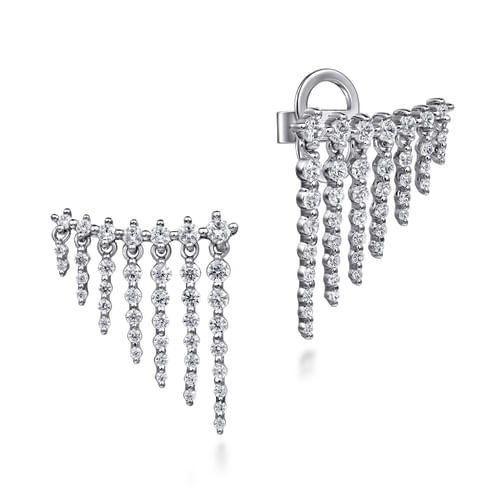 14K White Gold Diamond Tassel Ear Climber Earrings