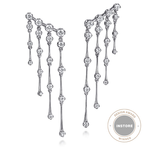 14K White Gold Diamond Tassel Ear Climber Earrings