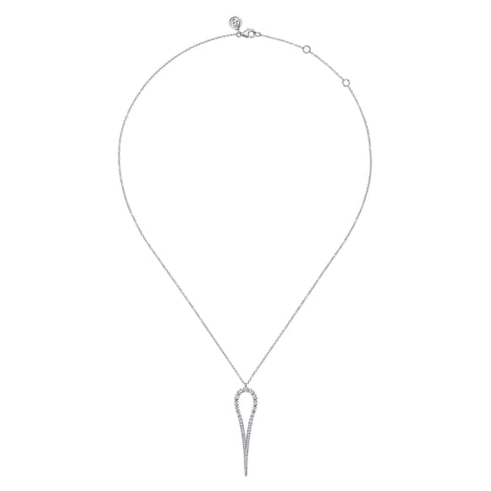 14K White Gold Diamond Teardrop Drop Necklace angle 2