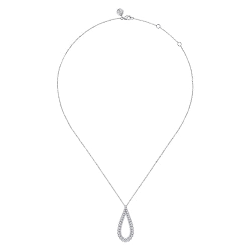 14K White Gold Diamond Teardrop Drop Necklace