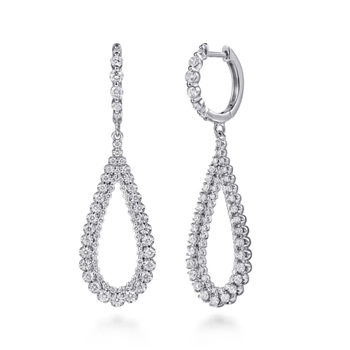 14K White Gold Diamond Teardrop Huggie Drop Earrings 14K White Gold Diamond Teardrop Huggie Drop Earrings