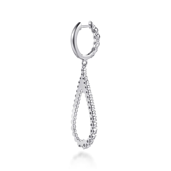 14K White Gold Diamond Teardrop Huggie Drop Earrings angle 2