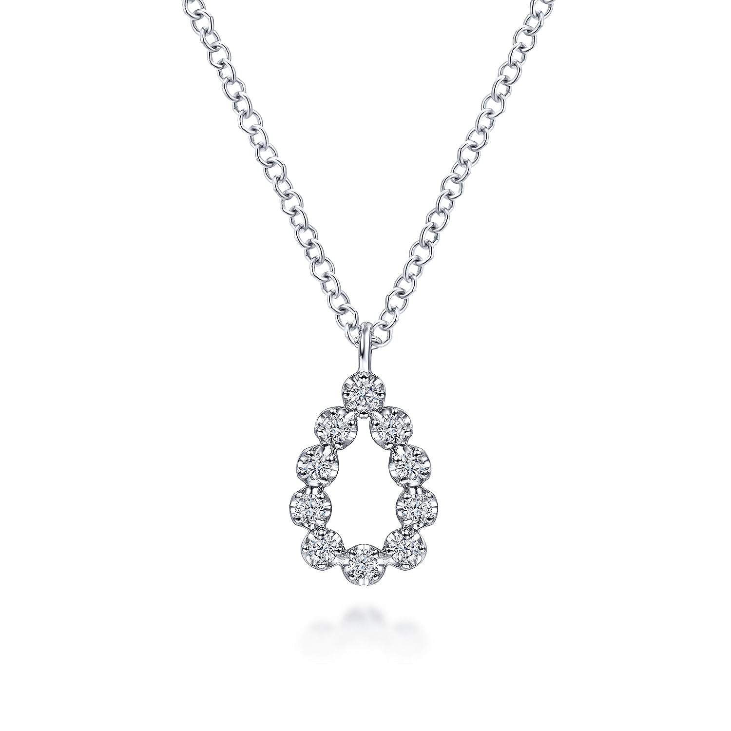 14K White Gold Diamond Teardrop Pendant Necklace