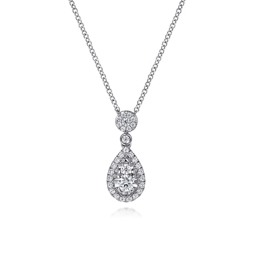 14K White Gold Diamond Teardrop Pendant Necklace