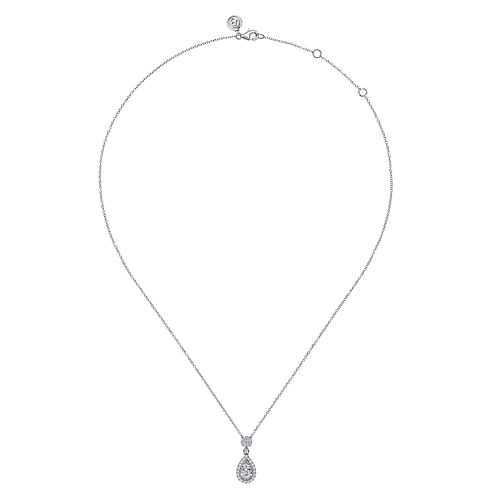 14K White Gold Diamond Teardrop Pendant Necklace