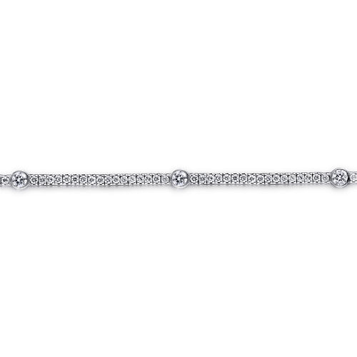 14K White Gold Diamond Tennis Bracelet with Bezel Set Diamond Stations