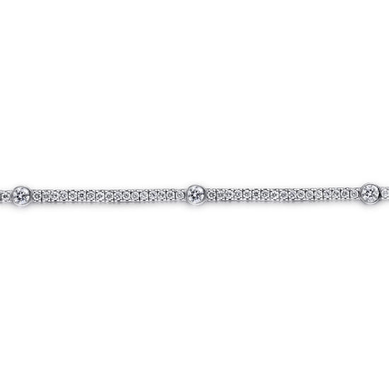 14K White Gold Diamond Tennis Bracelet with Bezel Set Diamond Stations angle 2 14K White Gold Diamond Tennis Bracelet with Bezel Set Diamond Stations angle 2