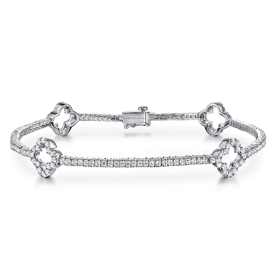 Gabriel - 14K White Gold Diamond Tennis Bracelet with Clover Stations