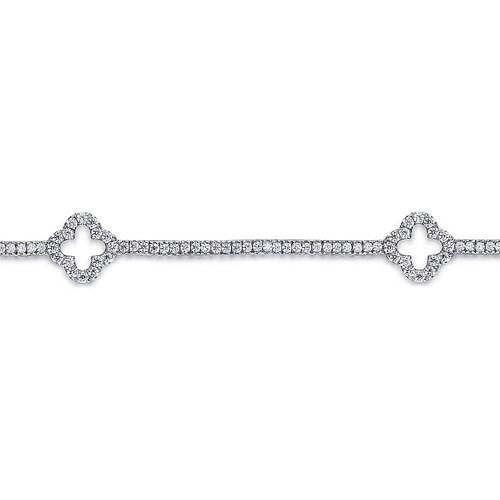 14K White Gold Diamond Tennis Bracelet with Clover Stations